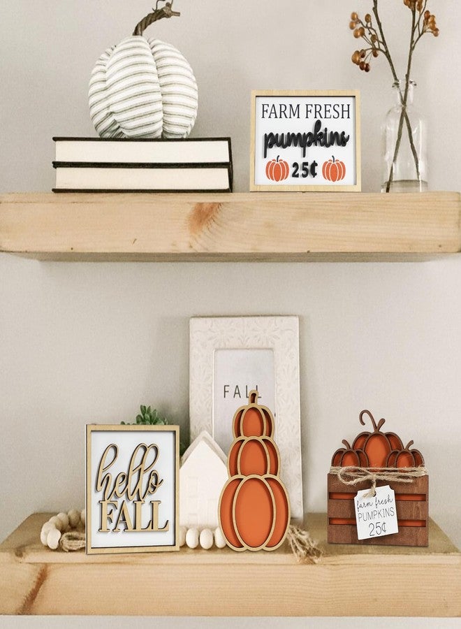 DAZONGE Fall Decor, 5PCS Fall Decorations for Home, Hello Sign, Stacked Pumpkin, Farm Fresh, Pumpkin Crate, Bead Garland, Rustic Tiered Tray Decor - Image 4
